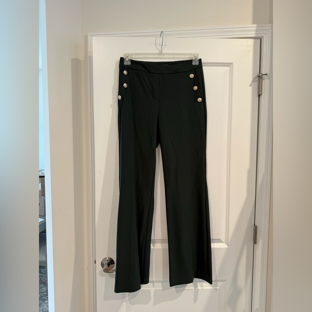 Rachel Zoe Green Flare Pants with gold Button Detail